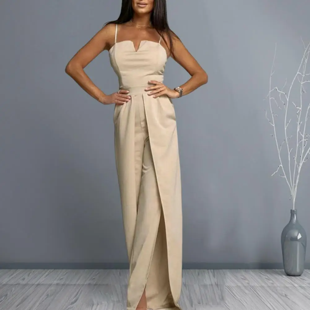 

High-waist Split Wide Leg Solid Color Ladies Jumpsuit Chest Wrap Sling Sexy Long Pants Romper Streetwear