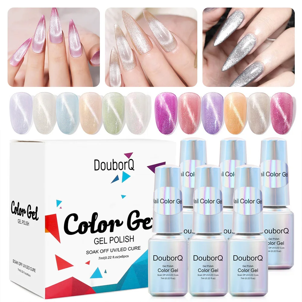 

Nail Polish Glue Cat Eye Gel Needs UV/LED Curing Color Change Phototherapy Glue Nail Polish Set Flash Varnish Reflective Gels