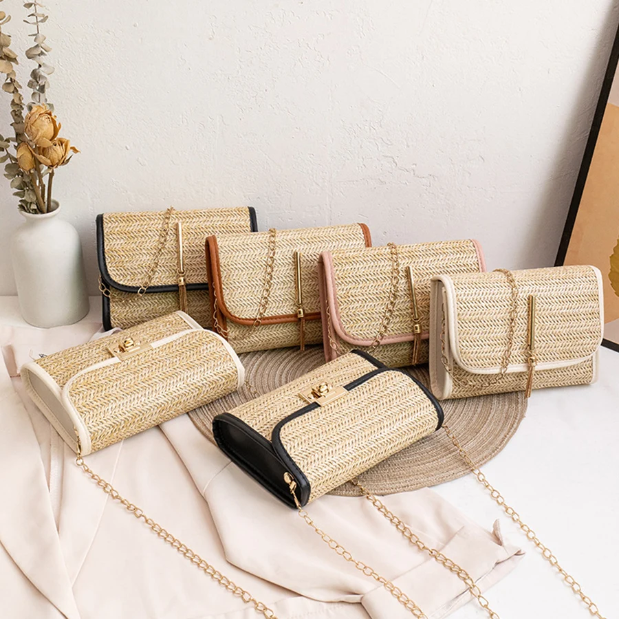 Женская Соломенная плетеная Сумка через плечо в стиле ретро плетеные маленькие