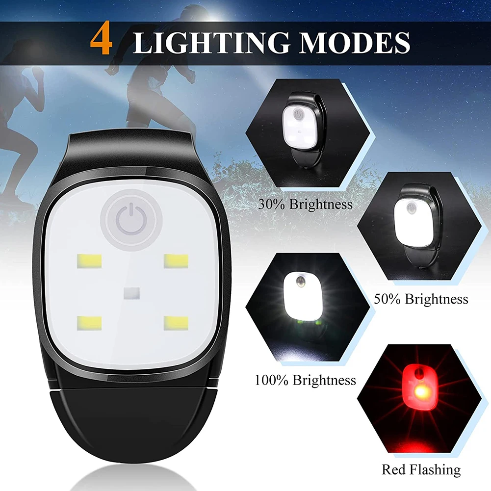 

Светодиодный светильник с зажимом для бега, 4 режима освещения, предупреПредупреждение о безопасности, для бега, ночной ходьбы, рыбалки, пеш...