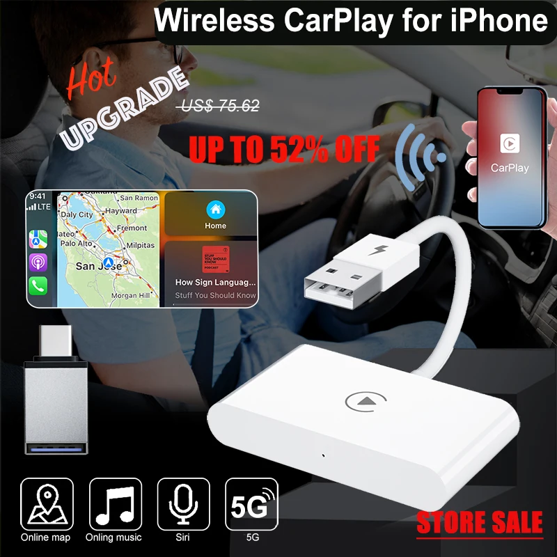 Wireless CarPlay Adapter for iPhone, 2023 Upgrade Apple CarPlay, Smart Dongle for Converting Factory Wired CarPlay to Wireless