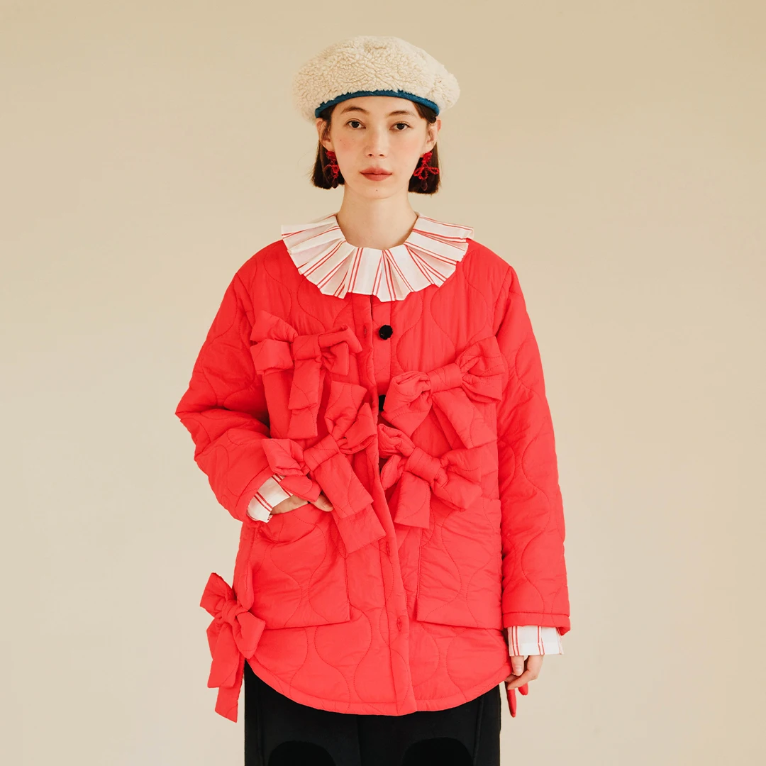 imakokoni original Japanese Yule christmas red bow cotton jacket Autumn/Winter women's tops Keep Warm Pocket 223962
