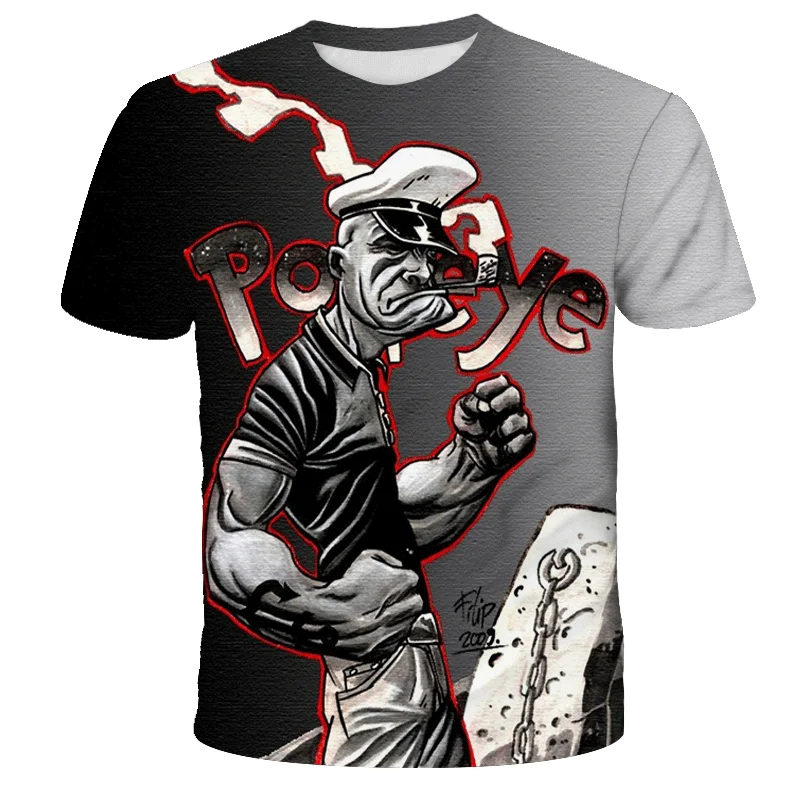 

2022 летняя одежда с принтом Popeye, красивая модная свободная футболка, Мужская забавная дизайнерская футболка, крутая и крутая Мужская футболк...
