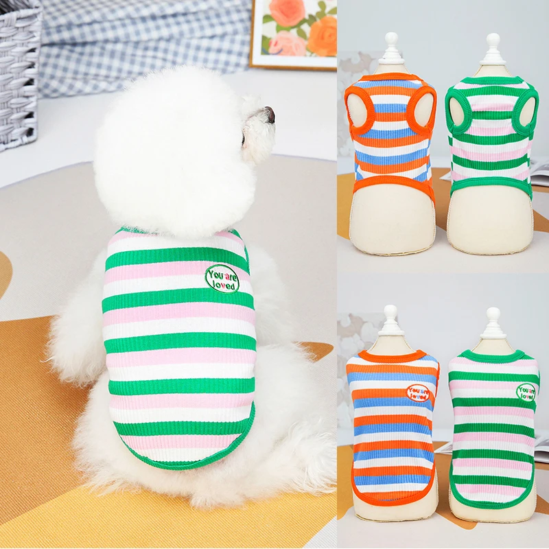 

Strip Vest Pet Dog Clothes Cat Solid T-shirt Clothing Dogs Thin Small Fashion Chihuahua Cotton Summer Green Breathable Girl Pug