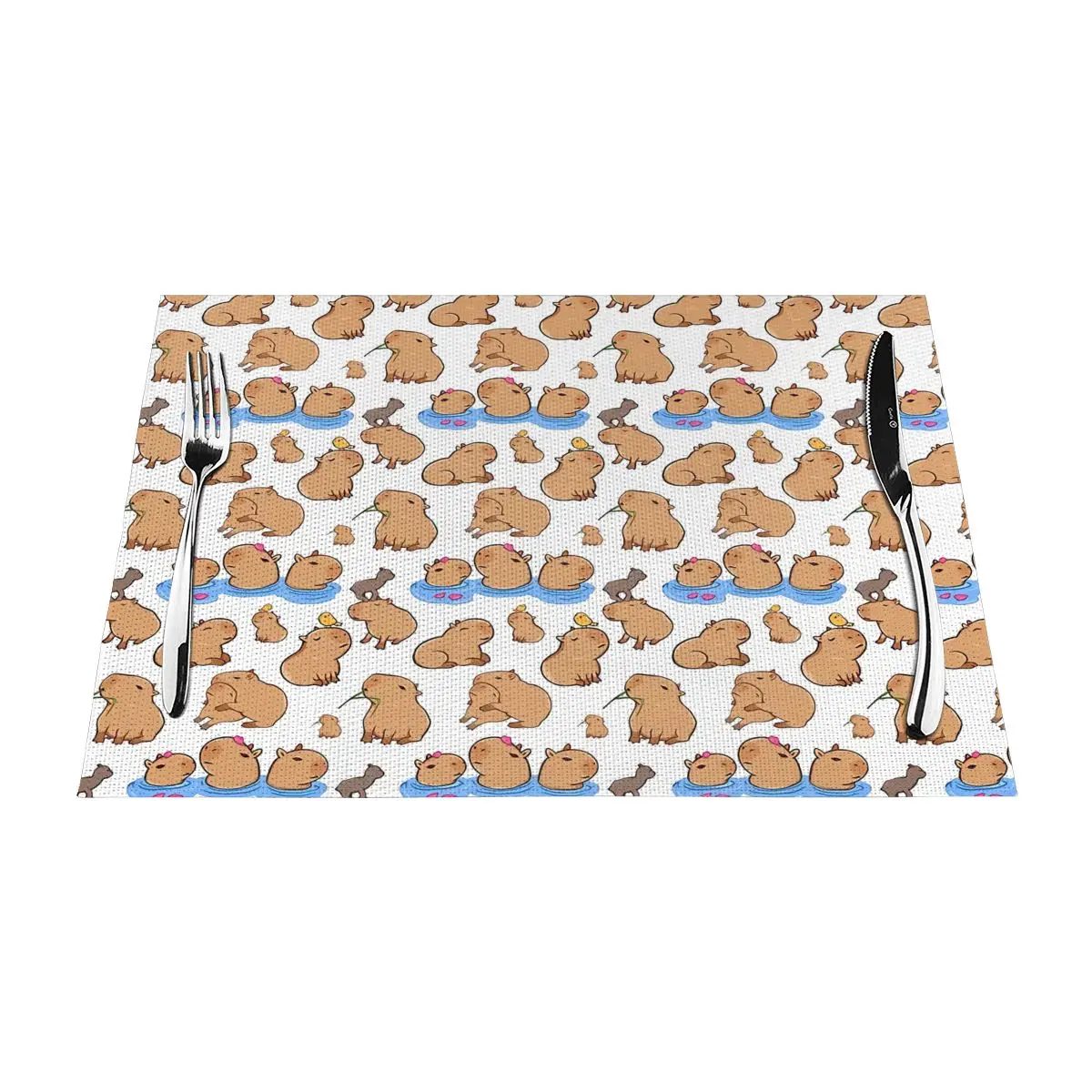 

Capybara Pattern Placemat Decor Modern White Dining Table Casual Kitchen Decoration Easy to Clean