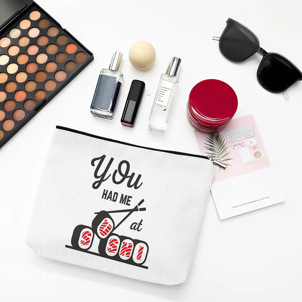 

You Had Me Linen Women Cosmetic Bag Sushi Food Makeup Pouch Lady Tote Purse Travel Organizer Case