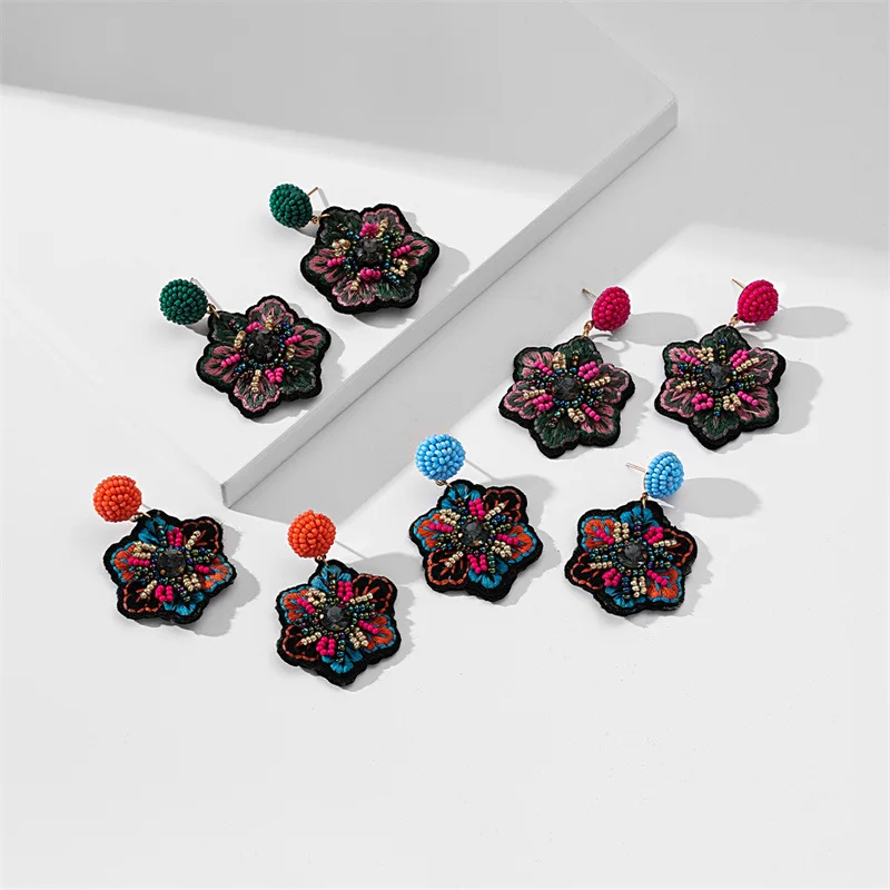 

1Pair Vintage Embroidery Ear Studs For Women Bohe Ethnic Earrings Accessories Creative Designer Innovative Jewelry Woven Tribal