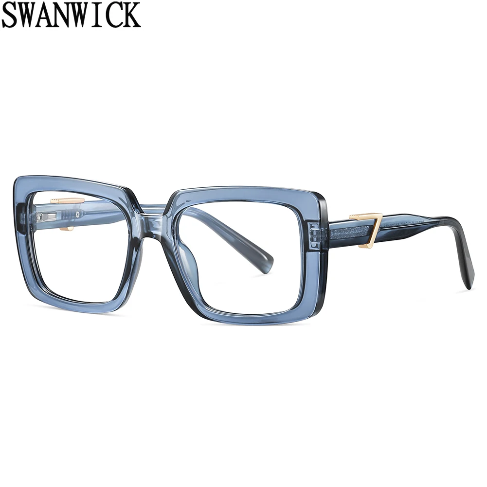 

Модные очки Swanwick, голубые, блокирующие женские ацетатные квадратные очки, оптические очки TR90, черные, синие прозрачные линзы, Лидер продаж