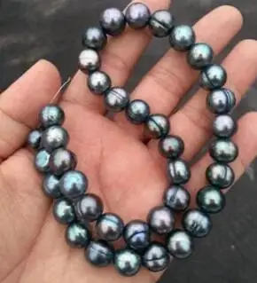 

10-11mm natural baroque tahitian peacock green pearl necklace 18inch