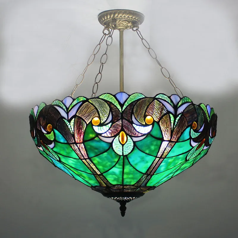 

Tiffany Stained Glass Chandelier Retro Peacock Art Decoration Luxury Pendant Lamp Villa Ceiling Lamp Restaurant Dome Chandelier
