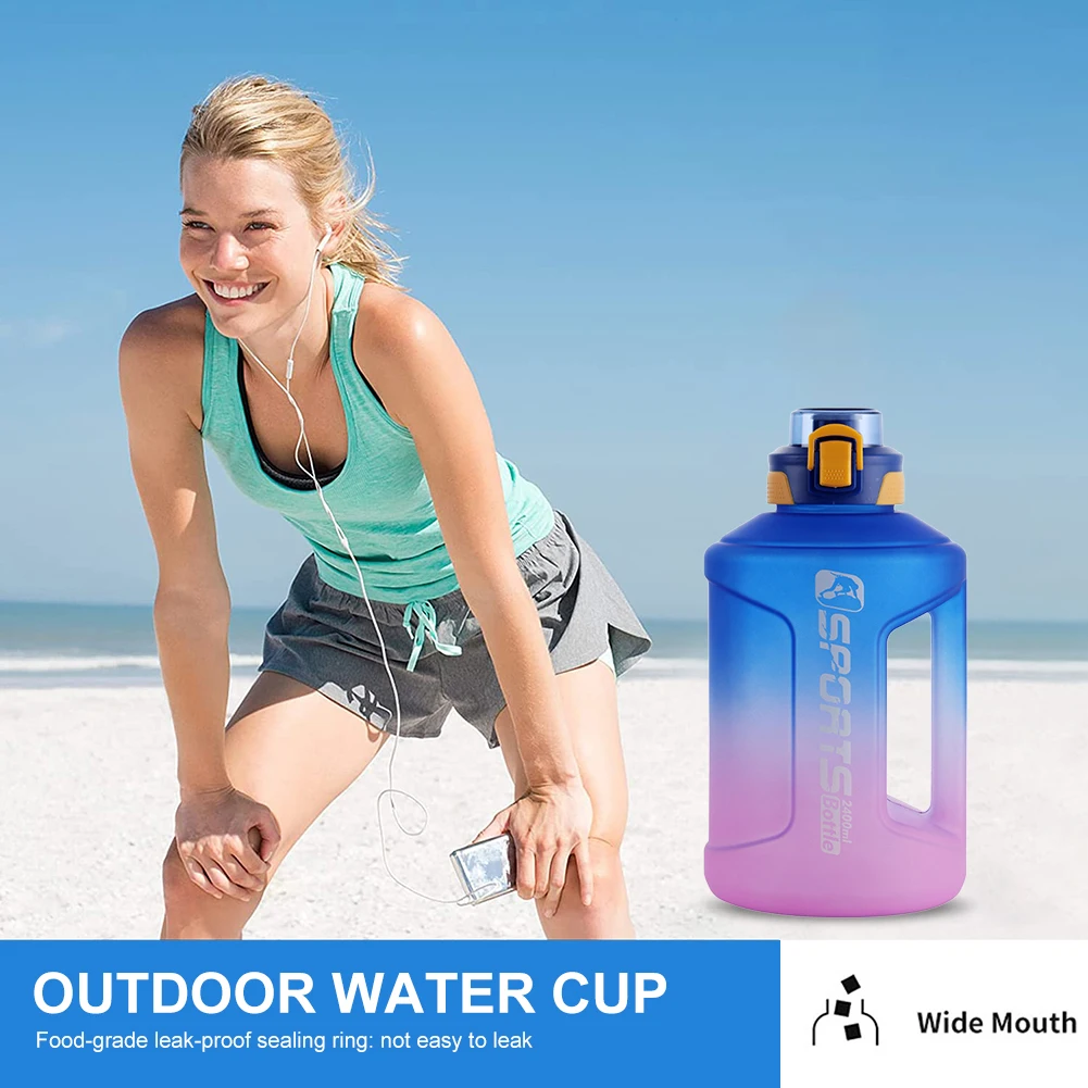 

2400ML Gym Fitness Bottle Frosted Gradient Outdoor Sport Water Bottle Cup Reusable Cups Large Capacity for Outdoor School Office