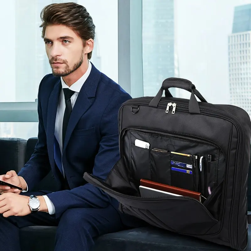 Suit Garment Bag for Travel for Men Women - Suit Case with Shoulder Strap and Rolling Luggage Attachment Point in Black, Perfect