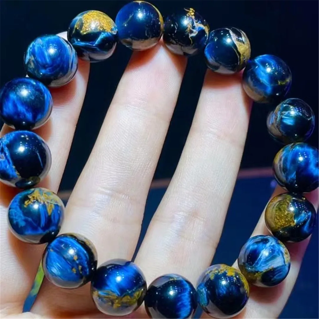

12mm Natural Blue Pietersite Stone Bracelet Women Men Wealth Gift Clear Crystal Round Beads Stretch From Namibia Jewelry AAAAA