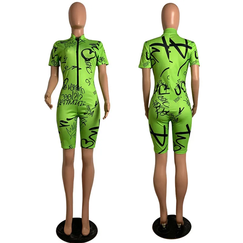 Неоновые женские Комбинезоны и шорты с буквенным принтом летние короткие