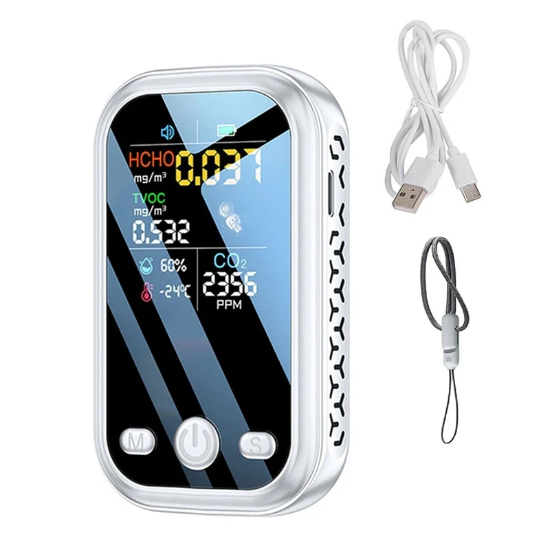 

5 In 1 Air Quality Detector Semiconductor Sensors HCHO TVOC CO2 Temperature Humidity Tester Air Monitor