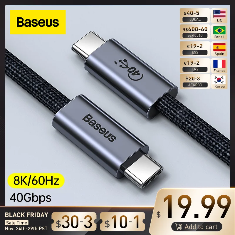 

Baseus USB C Cable 100W USB 3.0 4.0 40Gbps 8K@60Hz Fast Charging PD Cable for MacBook Pro iPad Pro USB Type C Charger Data Cable