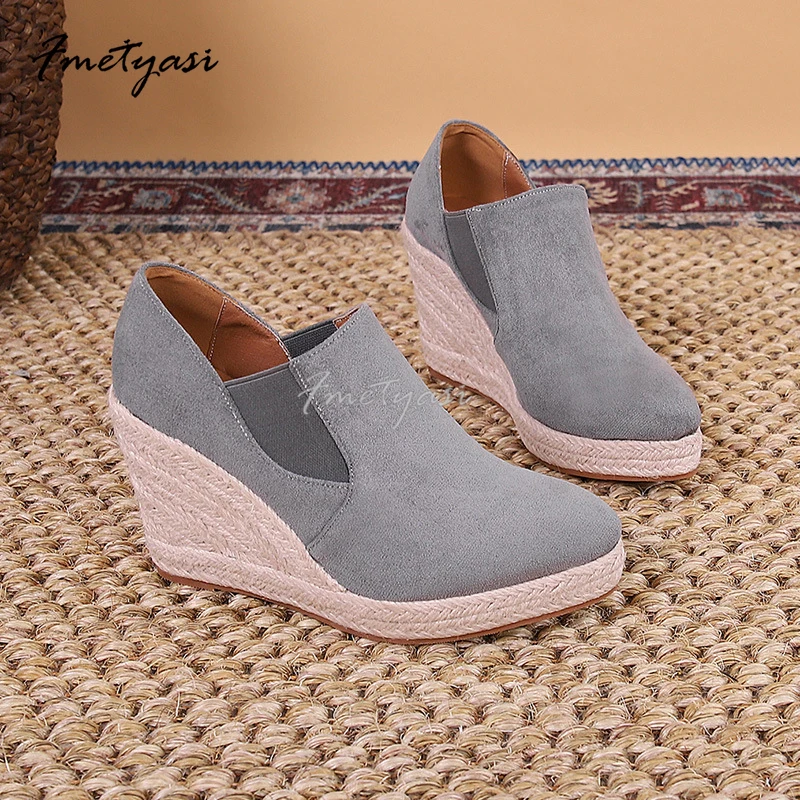 Wedge Shoes For Woman Purple Espadrille Slip-On High-Heels Luxury Elegant Round Toe Shoe Girl 2023 Fashion Sandals