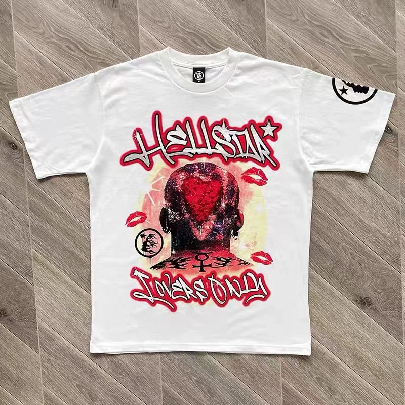 

Summer Hellstar Only Tee Men Women 1:1 Red Graphic Print T-shirt Hip Hop Crewneck Short Sleeve Loose Tops