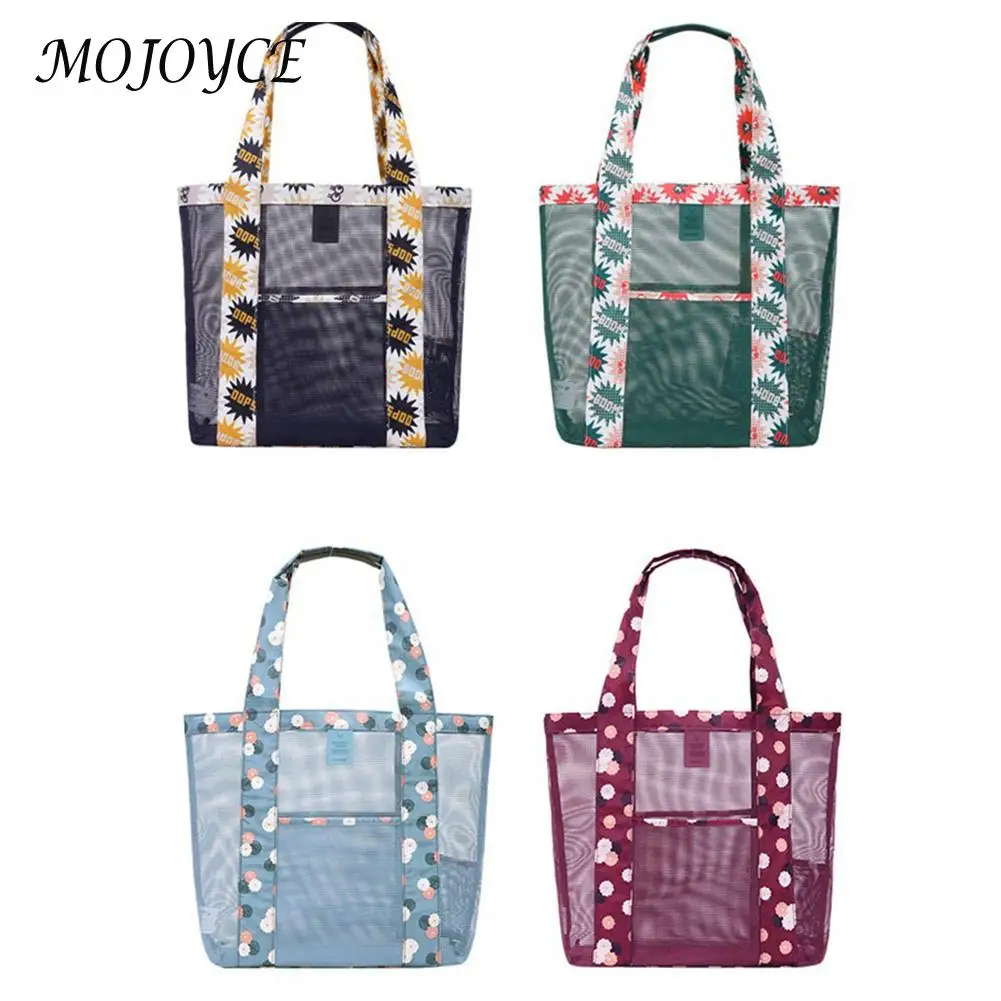

Large Mesh Beach Bag for Women Travel Swimming Gym Nylon Mesh Shoulder Handbags Female High Capacity Shopping Pouch