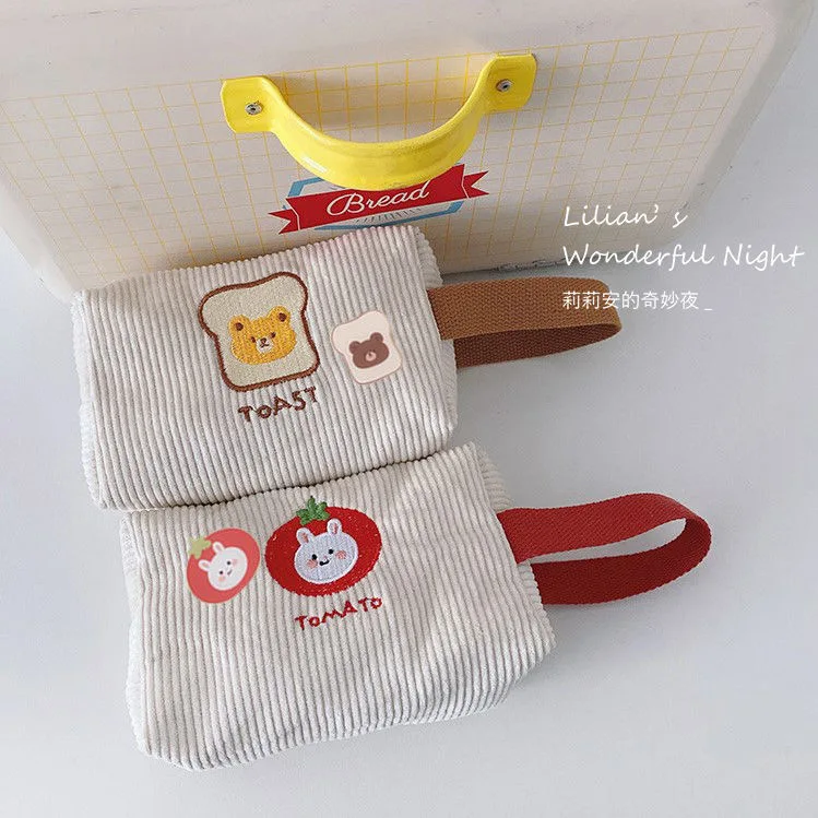 

Bear Pencil Case Student Stationery Pencil Bag Cute Large Capacity Storage Bag School Supplies Cartoon Corduroy Soft Kawaii