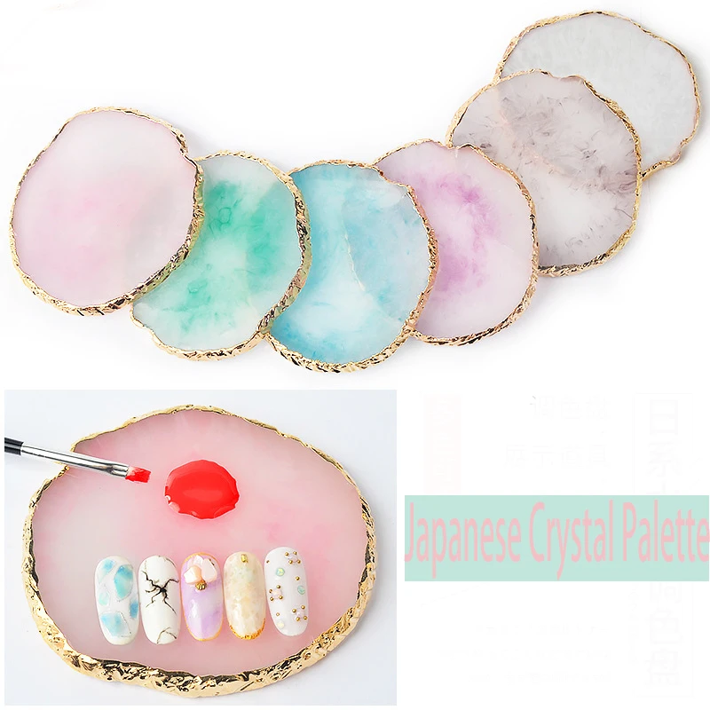 

Nail Art Palette Crystal Agate Gold Round Edge Cracked Decorations Nail Painted Marble Manicure Tools Nail Accessories 6styles