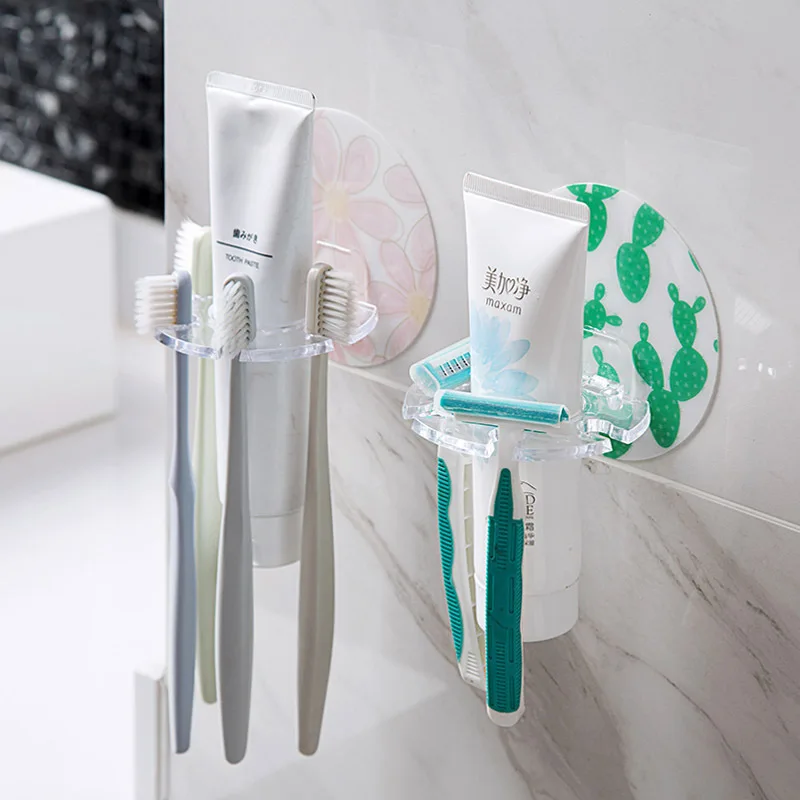 

1PC Non-perforated Toothbrush Holder Non-marking Razor Holder Bathroom Multifunctional Paste Toothbrush Holder