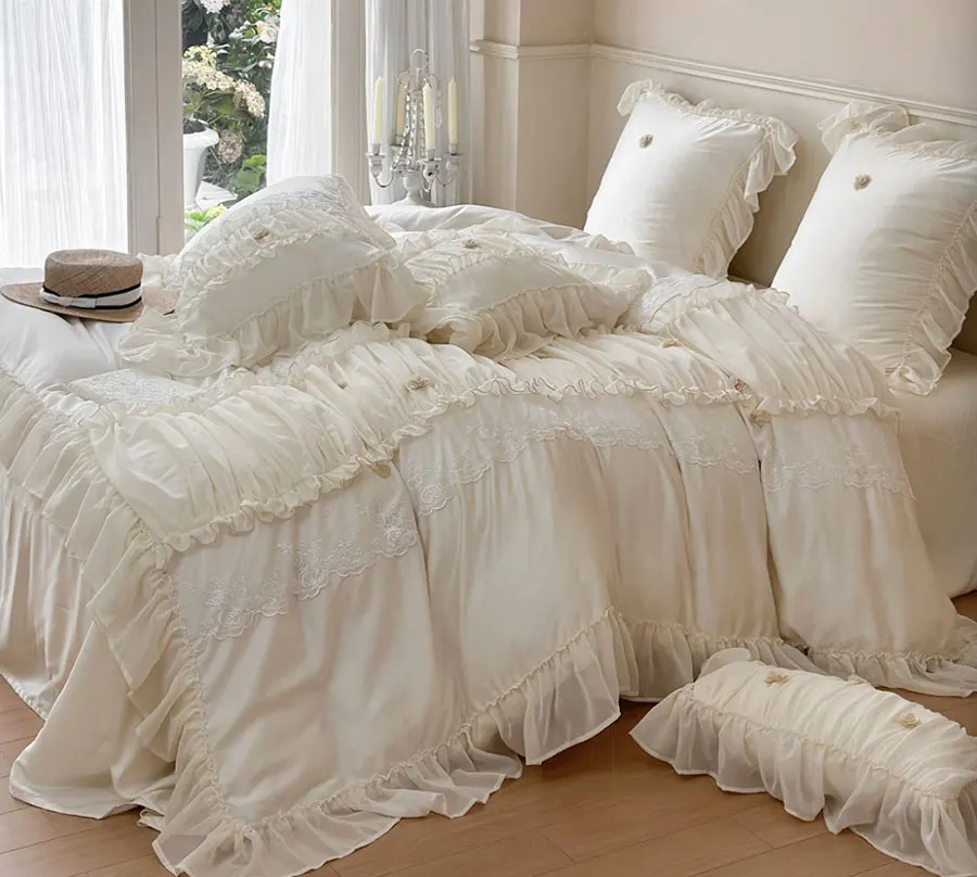 Романтический Комплект постельного белья для милых принцесс бежевая зеленая