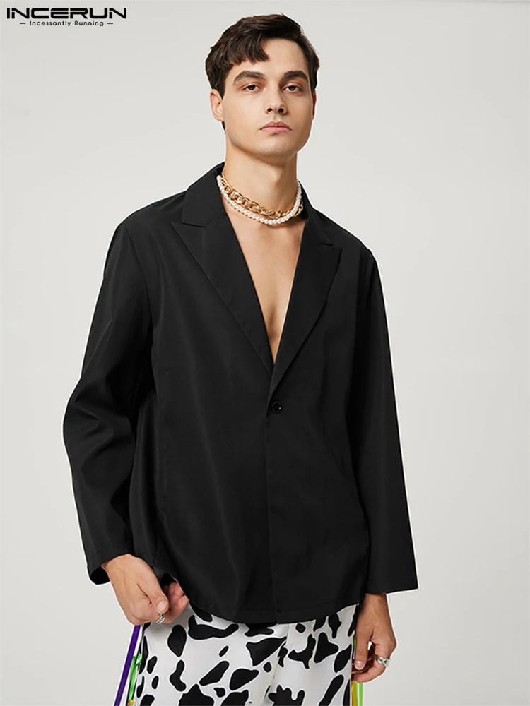 

INCERUN 2022 Men Blazer Colorful Tassel Patchwork Long Sleeve Backless Casual Suits One Button Streetwear Fashion Thin Coats Men