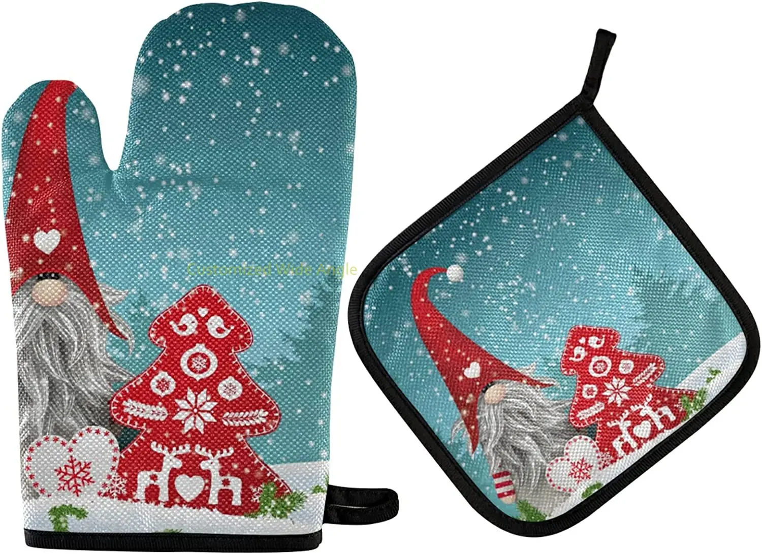 

Merry Christmas Snowflake Oven Mitts and Pot Holders Insulated Gloves Kitchen Counter Safe Mats for Cooking BBQ Baking Grilling