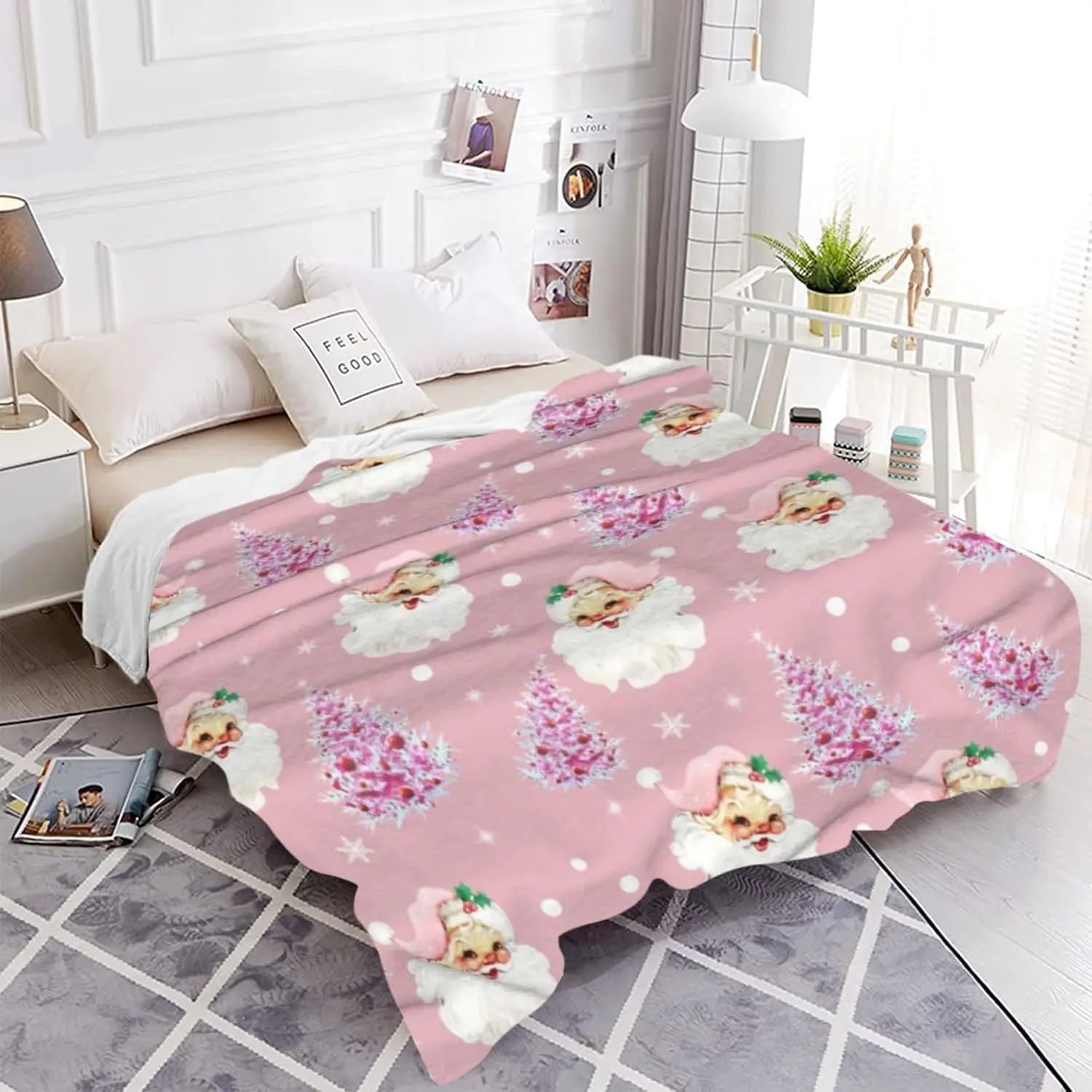 JOOCAR Manta de Navidad розовый модный пап Noel Feliz Año Nuevo acogedora suave ligera franela