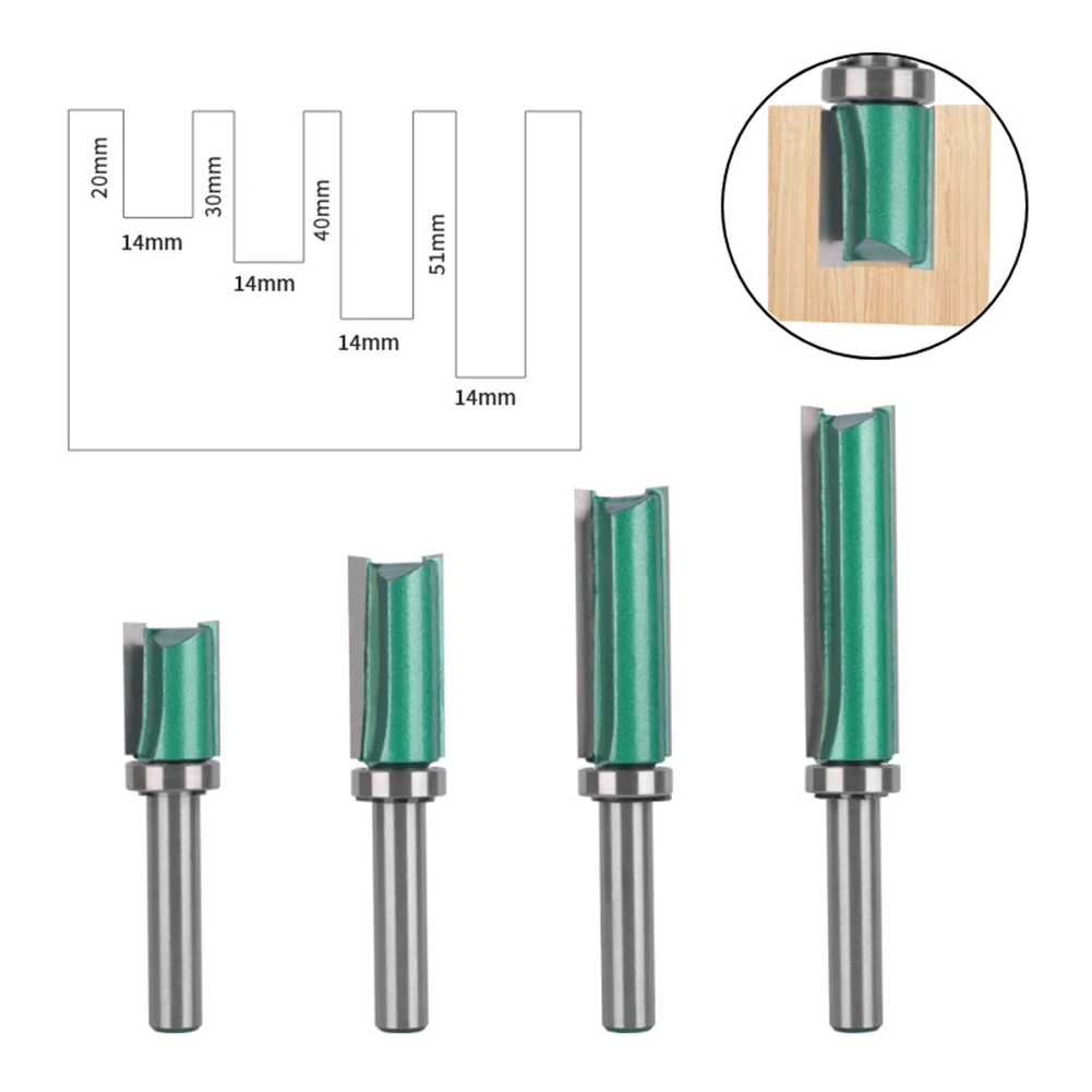 

4PCS For Wood Template Pattern Bit Tungsten Carbide Milling Cutter 8mm Router Bit With Bearing For Woodworking Trimming Shank