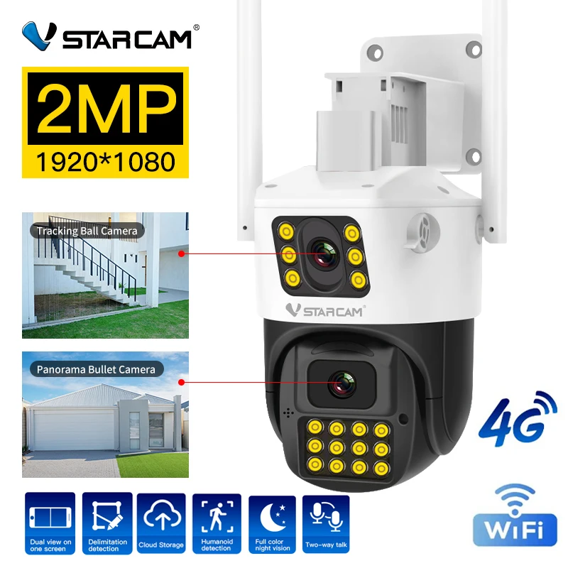 

2MP Wifi Dual-Lens Dual-Screens Camera Outdoor 1080P AI Auto Tracking Surveillance Night Vision 2-Way Audio IP PTZ Linkage Cam