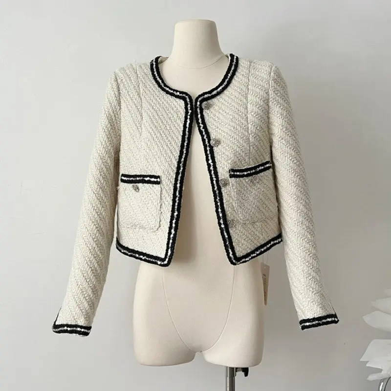 

Женское шерстяное короткое пальто, роскошные твидовые куртки с маленьким запахом на осень и зиму, 2023
