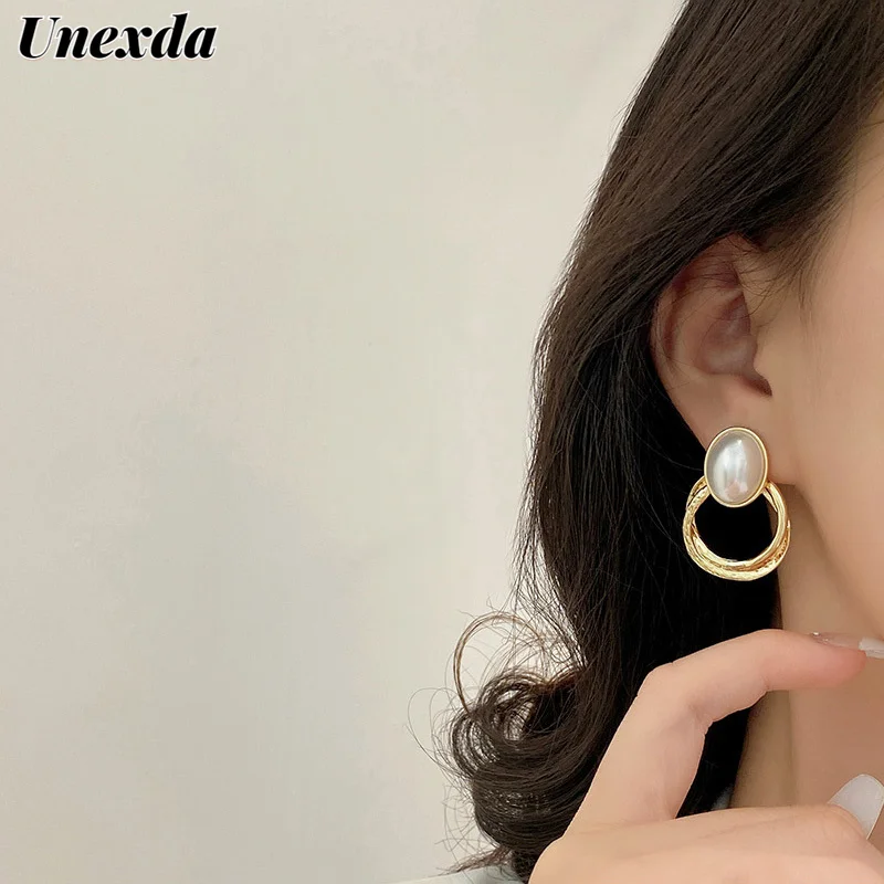 

Французские винтажные круглые жемчужные серьги Unexda, модные дизайнерские высокоуровневые темпераментные женские серьги-гвоздики, очароват...
