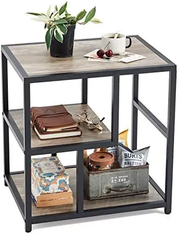 

Table, 3-Tier Narrow Side Table with Storage Shelves, Industrial Beside Table, Wood Nightstand for Living Room, Bedroom, Balcony