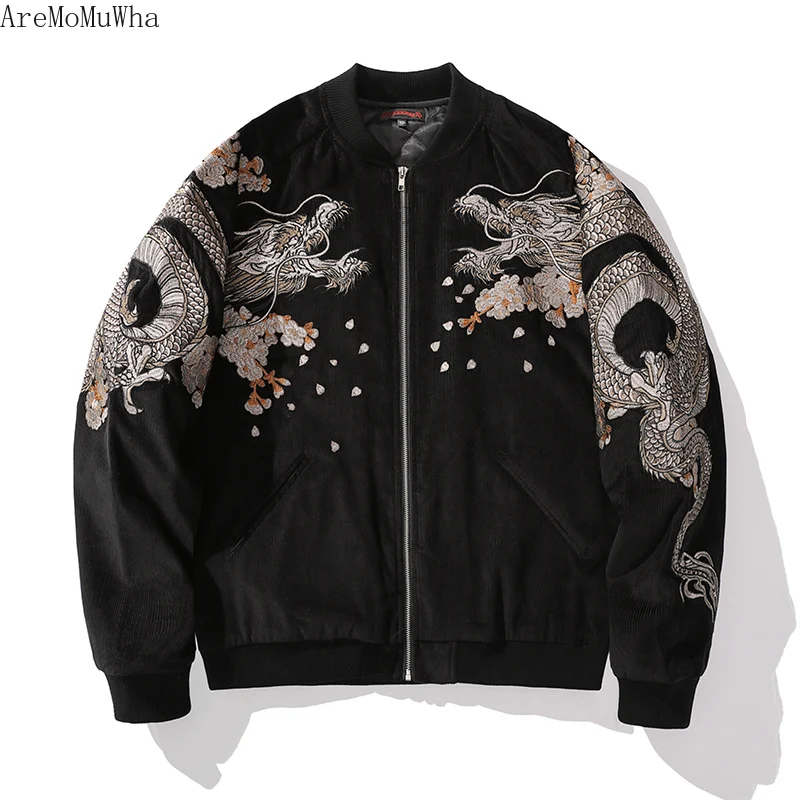 Dragon Embroidery Heavy Industries Yokosuka Chinese Style Cotton Jacket Men's Wild Cotton Corduroy Retro Winter Baseball M-3XL