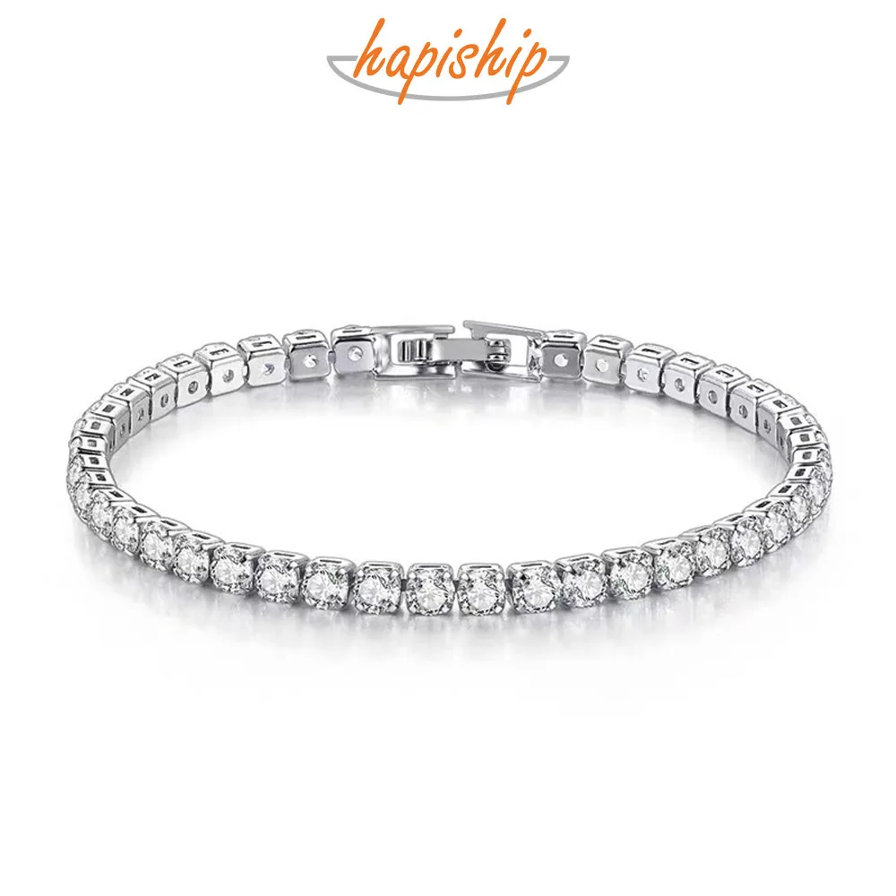 Браслет-цепочка Hapiship 4 мм с фианитом для женщин и мужчин, серебристая цепь с фианитом, домашняя бижутерия G242