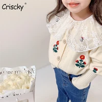 criscky autumn infant baby girls lovely flower embroidery sweater cardigan long sleeve single breasted knit jacket clothes