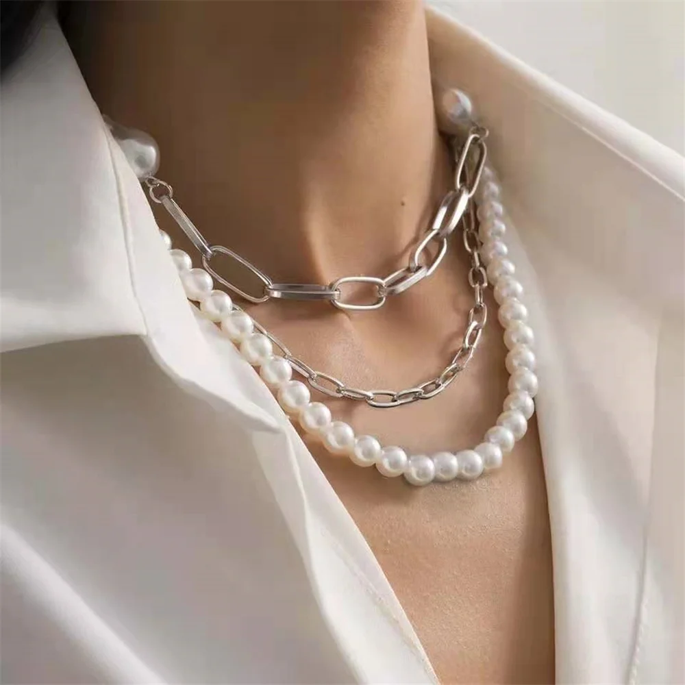 

Temperament imitation pearl Baroque women's necklace simple cross chain Set Necklace women's gift