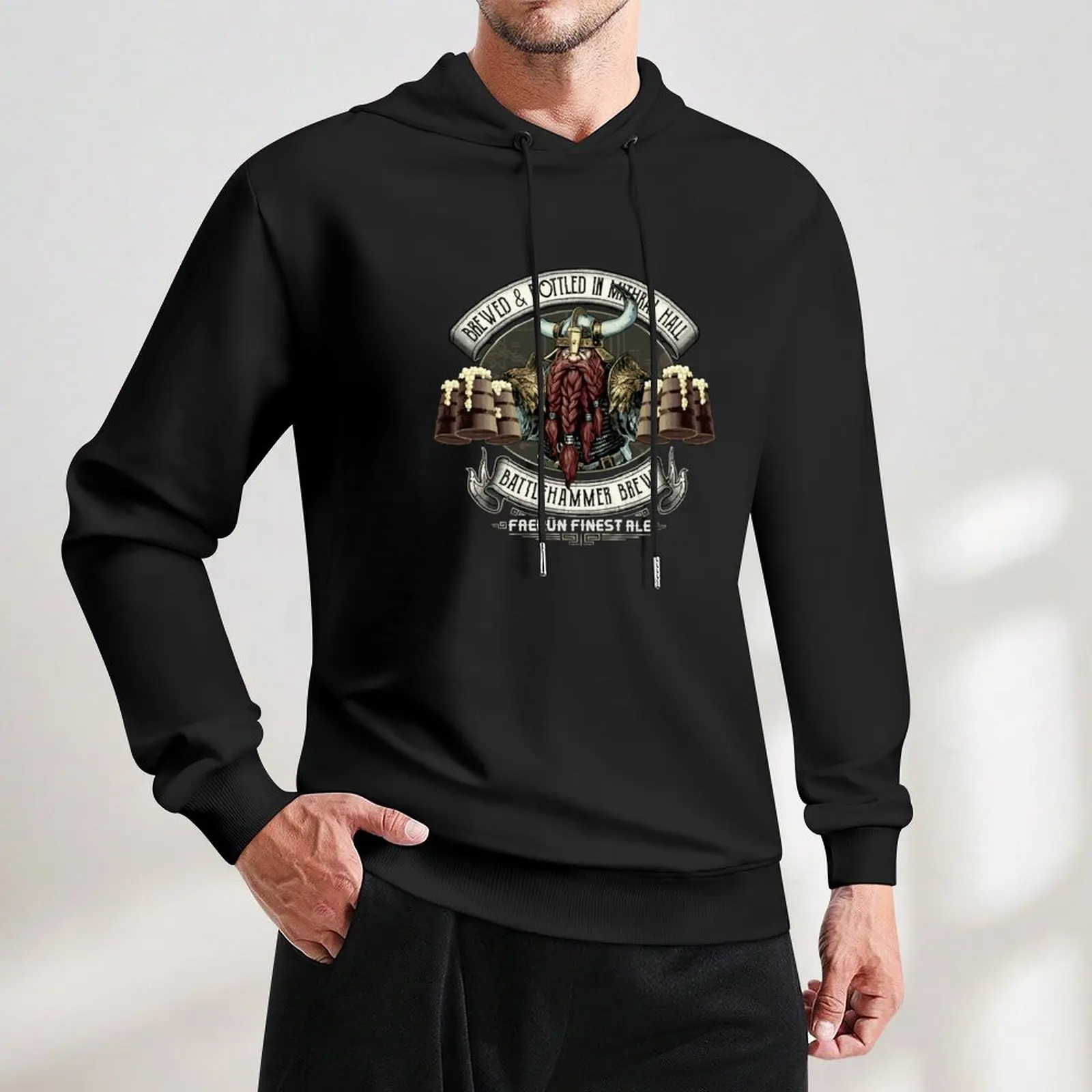 Фото Mithral Hall Battlehammer Brew Bruenor Faerun Dwarf Fourthpeak Frost Hills пуловер с капюшоном одежда в корейском стиле мужские толстовки №5