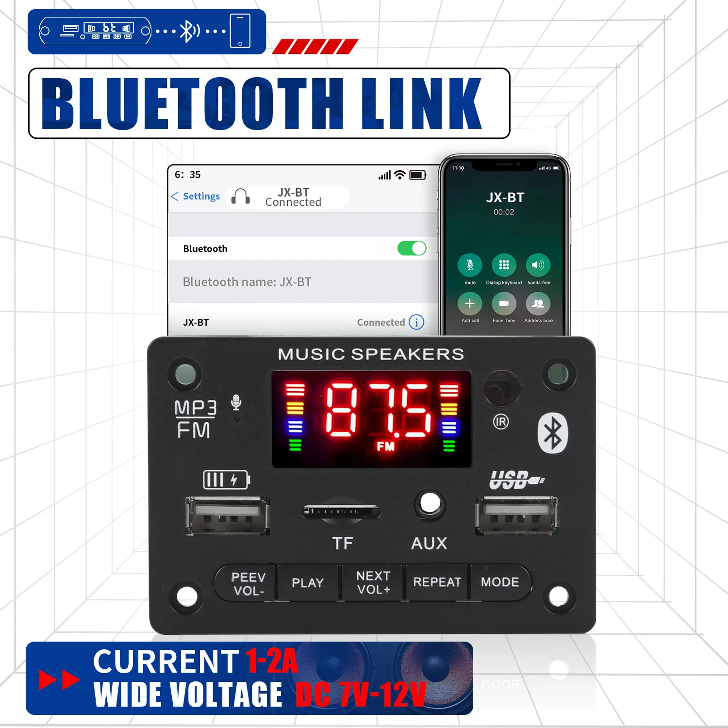 2*3 Вт усилитель MP3-плеер декодер плата 12 В Bluetooth 5 0 6 автомобильный FM-радио модуль