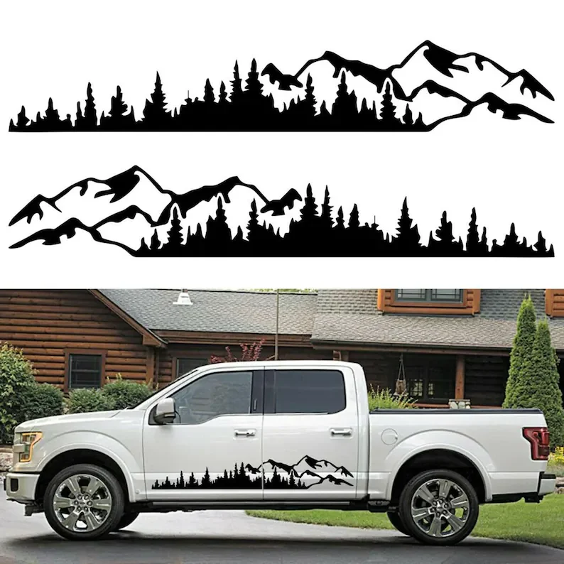 

2 Pcs - Car Tree Mountain Forest Decal Vinyl Sticker for Truck Suv Rv Trailer Side
