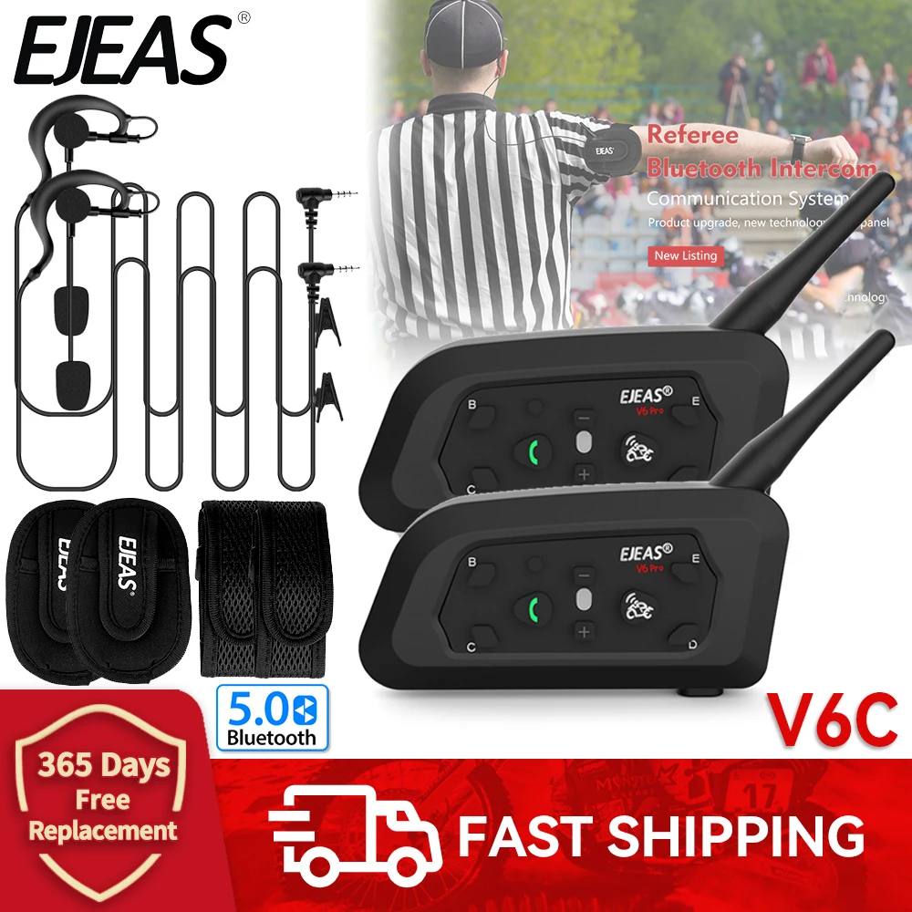 

EJEAS V6C PRO Referee Intercom Headset Motorcycle Bluetooth Helmet Headset Intercom Waterproof BT5.0 Intercomunicador Interfones