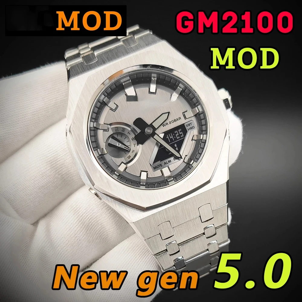 Rubber Strap+Metal Case For Casio GM2100 Gen5 Modification Kit Stainless steel Cover For Casioak G-Shock GM-2100 Bracelet Belt