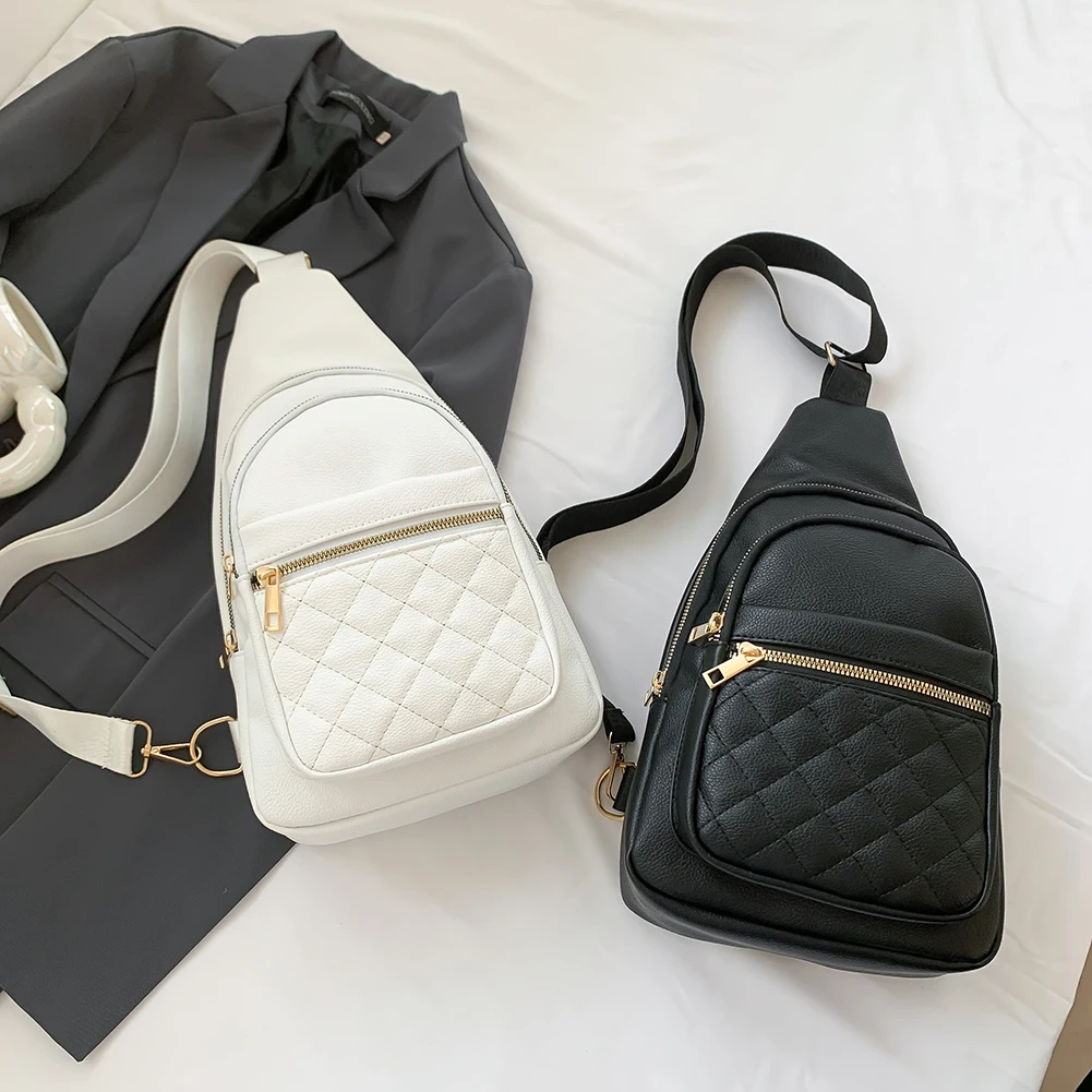 

Diamonds Running Chest Bag Simple Casual Women Shoulder Bags Portable Fashion PU Leather Adjustable Straps Travel Hiking Bag