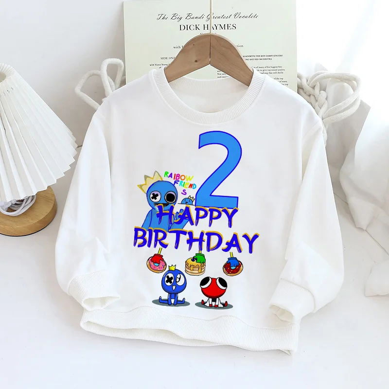 

Rainbow Friends Kid Sweatshirts Birthday Number 1-14 Children Hoodie Kawaii Game Pullover Cartoon Boy Girl Casual Cotton Clothes