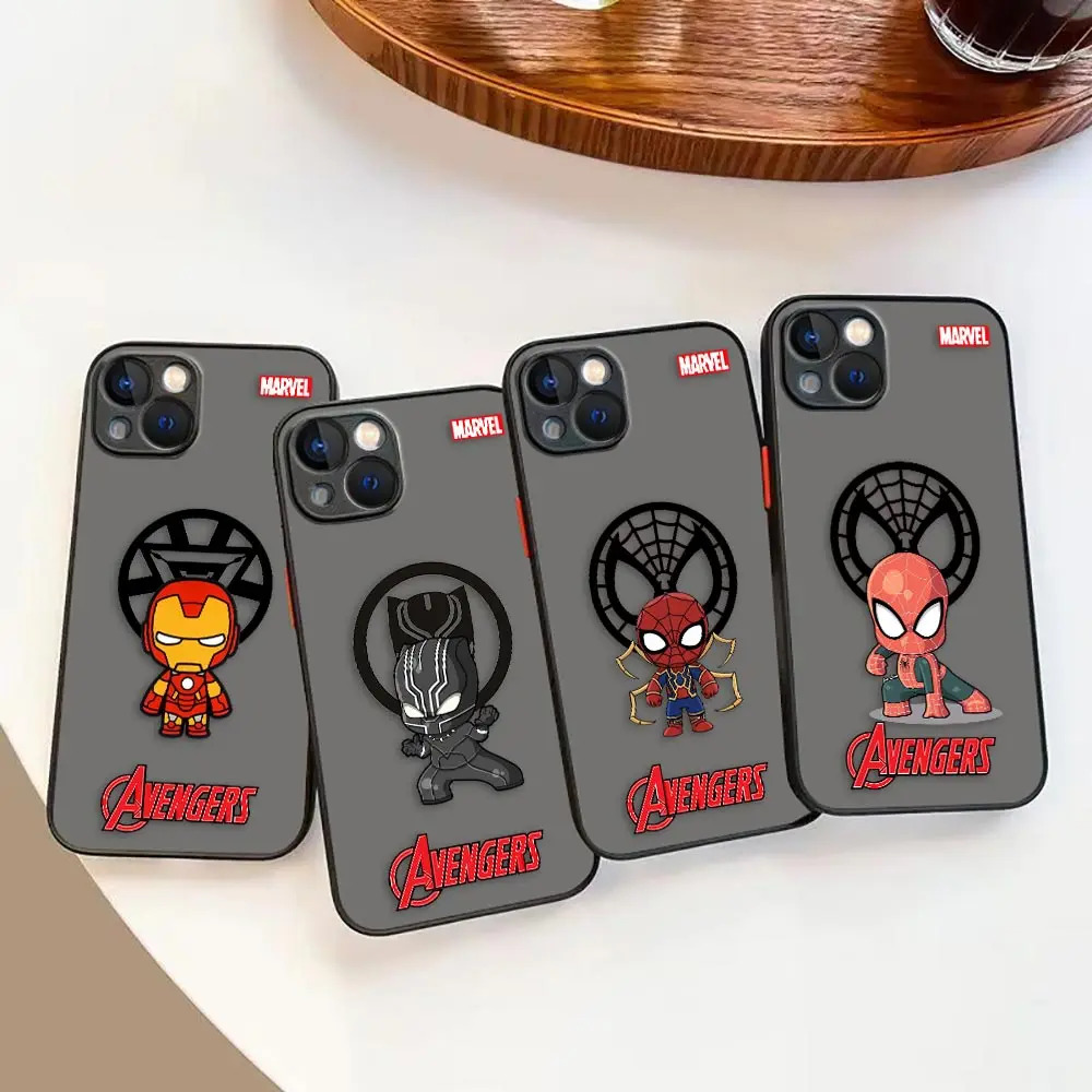 

Matte Case for iPhone Apple 14 13 11 12 MINI Pro XS Max XR X 7 8 SE 2022 15 6S Plus Case Funda Coque Shell Marvel Heroes logo