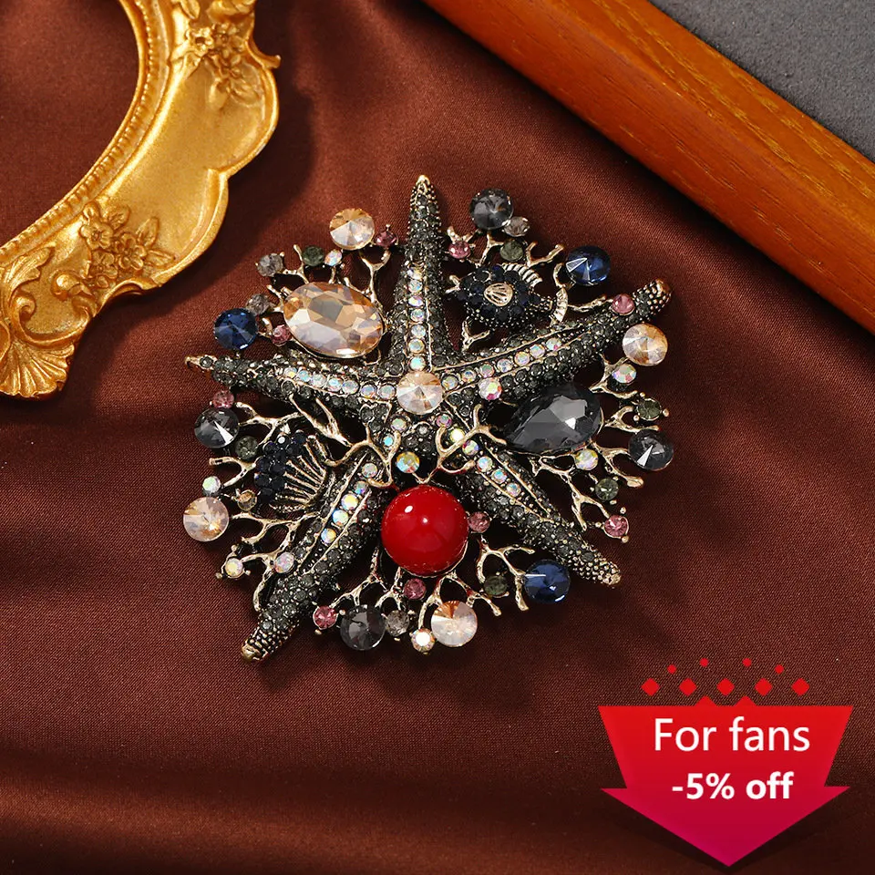 

Luxury Brand Brooch for Women Designer Diamond-encrusted Starfish Brooch Pentagram Trend Alloy Pearl Corsage Free From Brazil