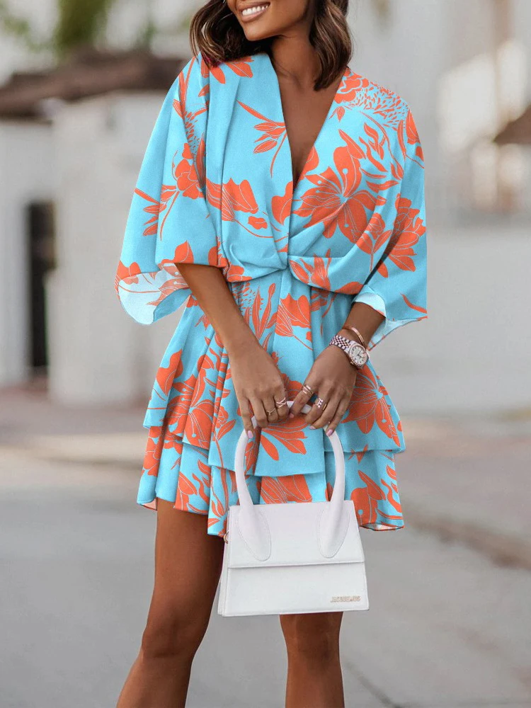 

Shein Romwe 2022 летние платья для женщин с принтом растений твист Дизайн Платья Vestidos De Mujer повседневное мини платье Бесплатная доставка