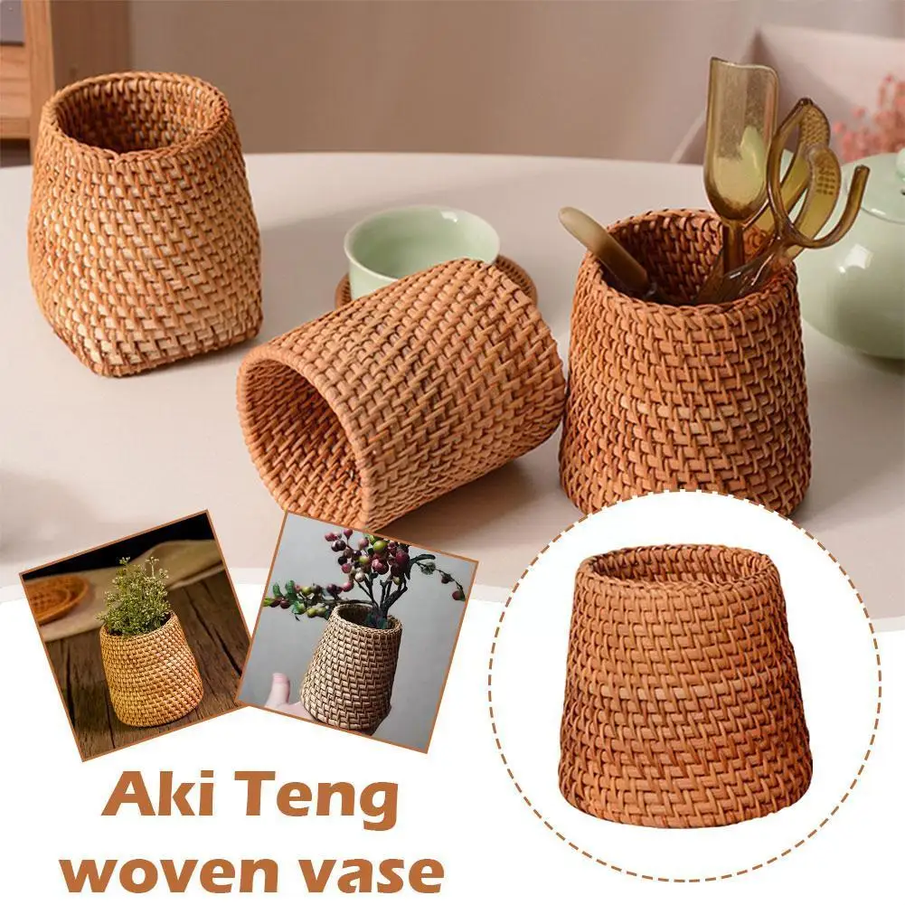 

1pcs Rattan Vase Wicker Basket Rattan Hanging Flowerpot Basket Hand Basket Home Flower Flowerpot Vase Woven Decoration Stor X8E3